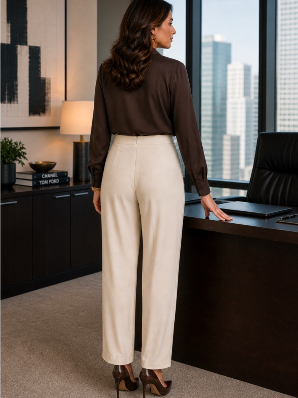 Lafayette 148 Silk Cream Ivory Dress Pants Womens 8 Silk Crepe High Waist Vtg 90 - Picture 7 of 10
